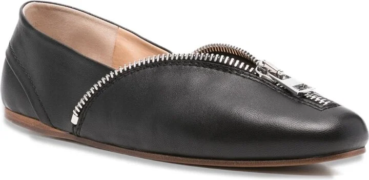 Zip-Detail Leather Ballet Flats - Image 2