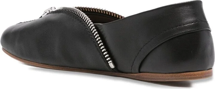 Zip-Detail Leather Ballet Flats - Image 3