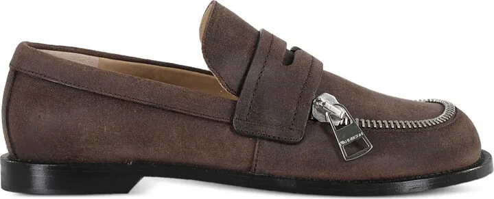 Zip-Detail Leather Loafers