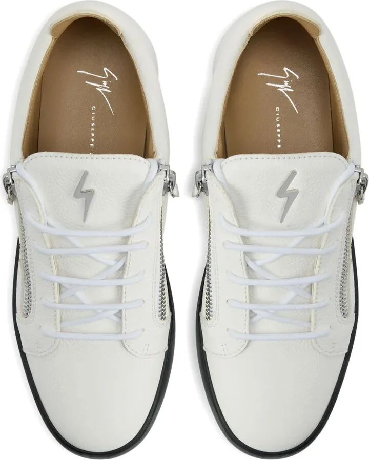 Zip-Detail Leather Low-Top Sneakers - Image 4