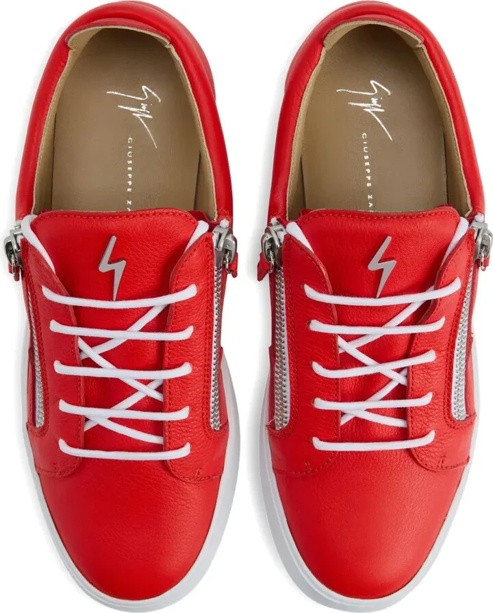 Zip-Detail Leather Low-Top Sneakers - Image 4