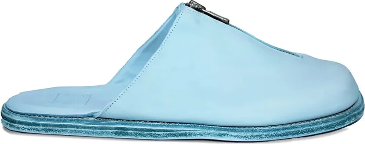 Zip-Detail Leather Mules