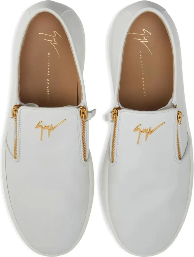 Zip-Detail Leather Slip-Ons - Image 3