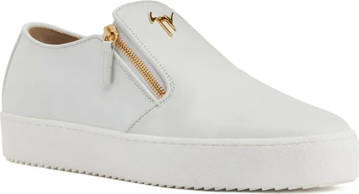 Zip-Detail Leather Slip-Ons
