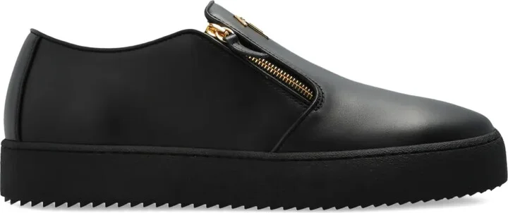 Zip-Detail Leather Sneakers