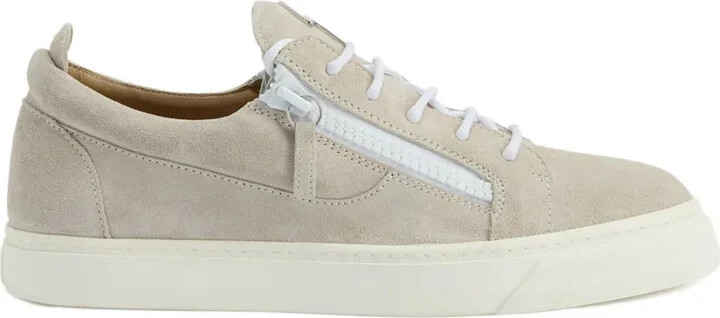 Zip-Detail Suede Low-Top Sneakers