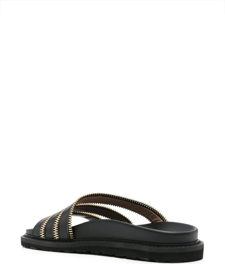 Zip-Embellished Leather Slides - Image 3