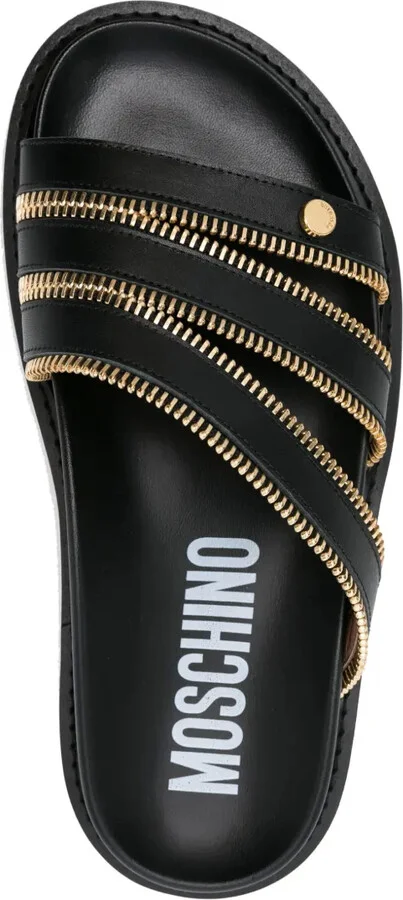 Zip-Embellished Leather Slides - Image 4