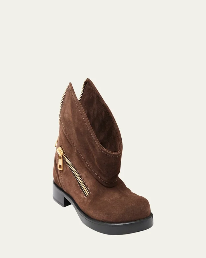 Zip Suede Biker Booties - Image 2