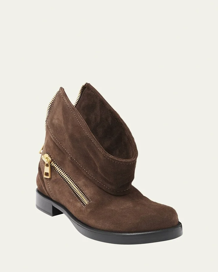 Zip Suede Biker Booties