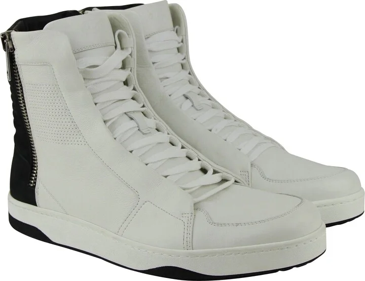 Zip Up Black / White Suede / Leather Hi Top Sneakers 386743 9072 - Image 4