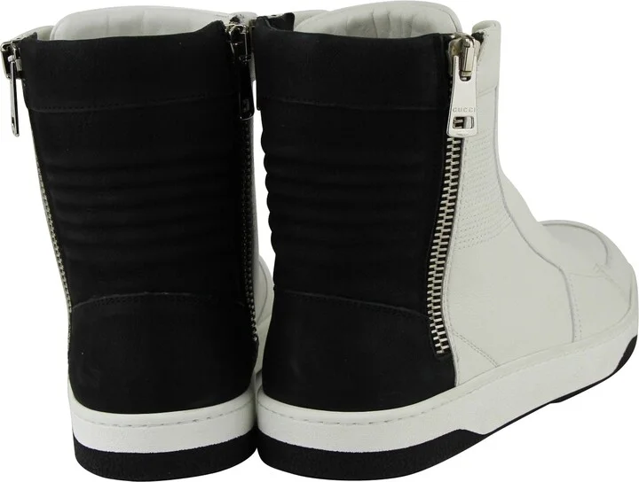 Zip Up Black / White Suede / Leather Hi Top Sneakers 386743 9072 - Image 5