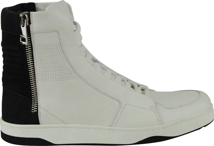 Zip Up Black / White Suede / Leather Hi Top Sneakers 386743 9072 - Image 6
