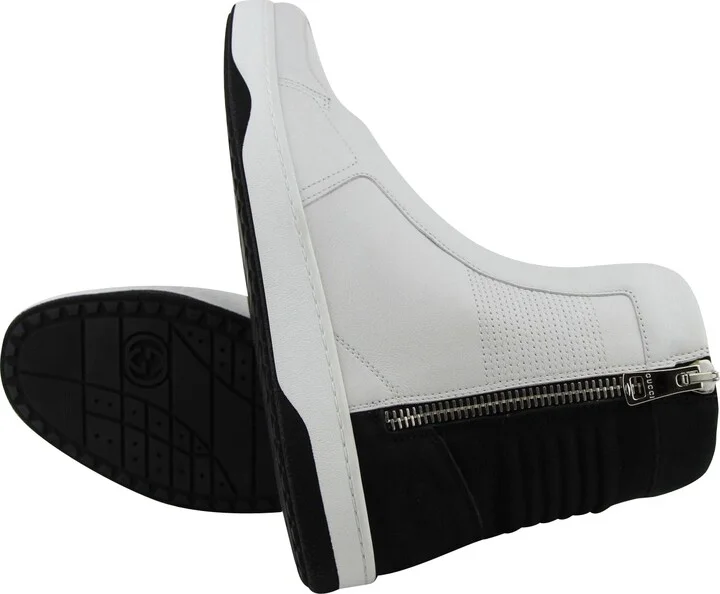 Zip Up Black / White Suede / Leather Hi Top Sneakers 386743 9072 - Image 8