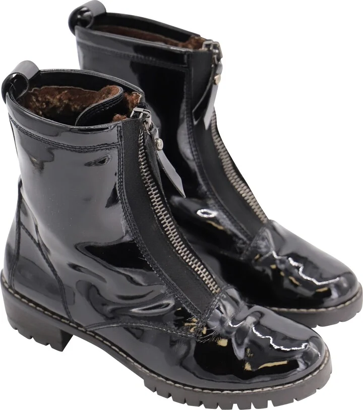 Zip Up Boots in Black Patent