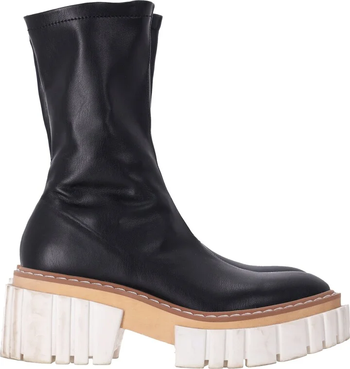 Zipped Chunky Sock Boots in Black Leather