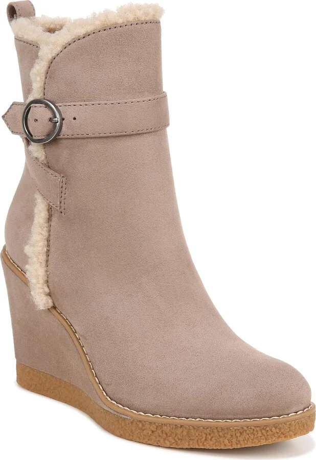 ZODIAC Womens Ina Shearling Wedge Bootie Taupe Microfiber 9 M