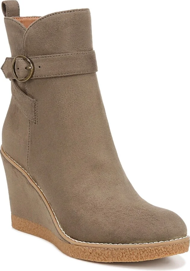 ZODIAC Women's Ina Wedge Buckle Ankle Bootie Olive Green Microfiber 10 M