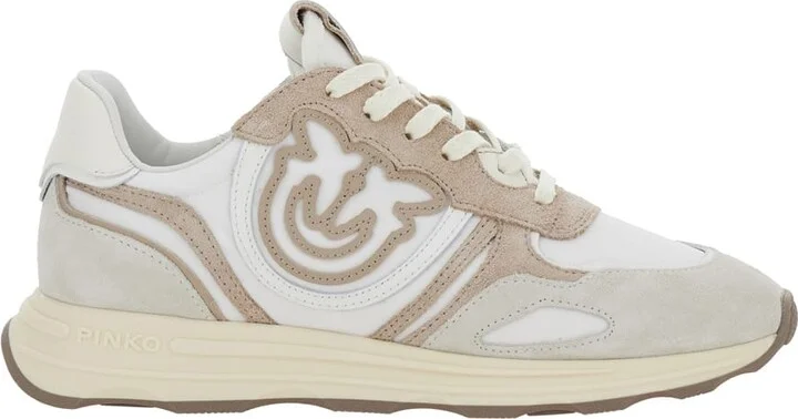 'zoe' Beige Low-top Sneaker With Love Birds Diamond Cut Logo In Suede And Tech Fabric Woman