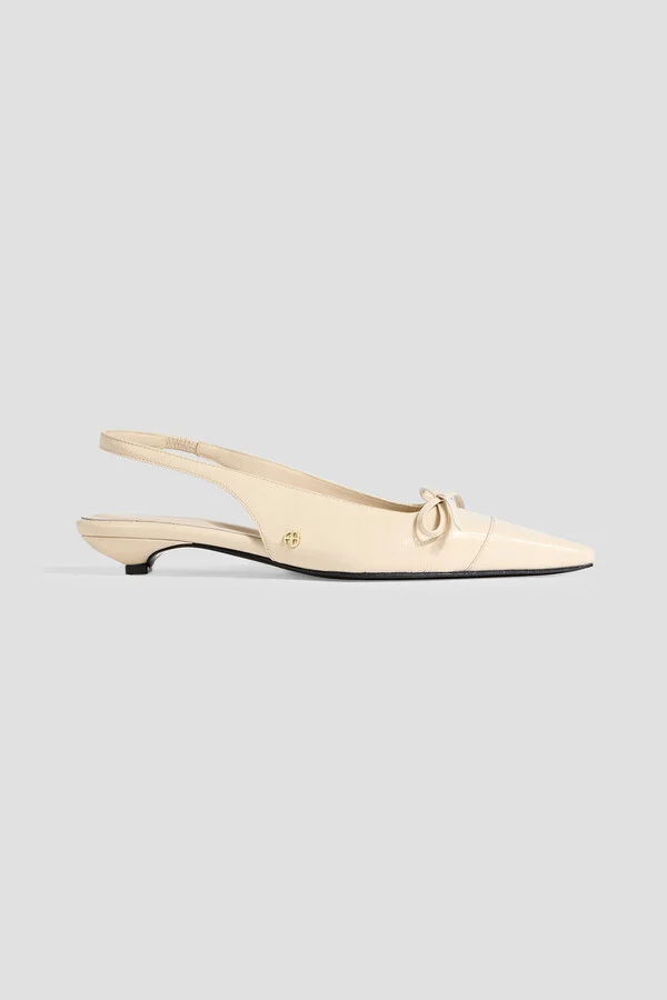 Zoey bow-detailed patent-leather slingback pumps