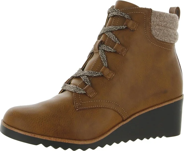 Zone Womens Leather Ankle Wedge Boots