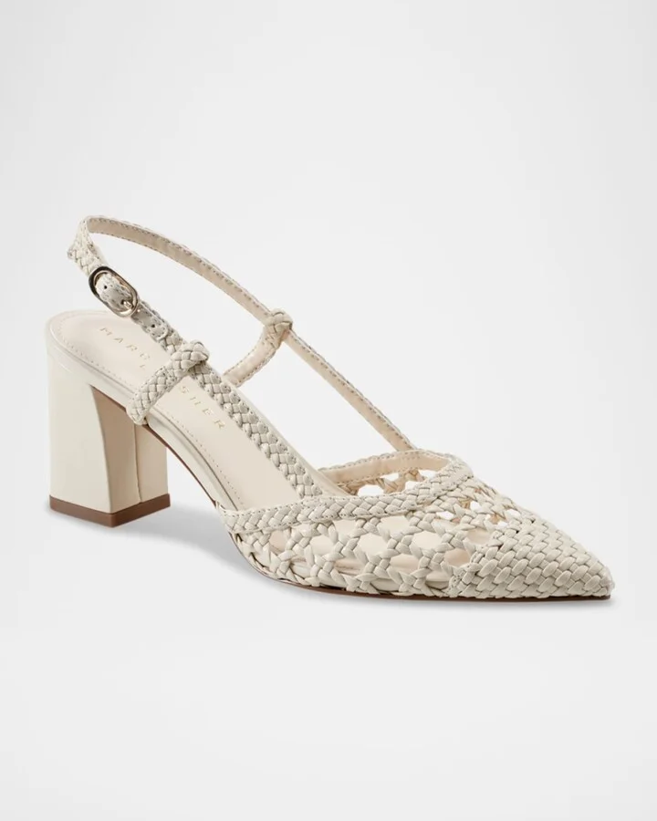 Zunnie Woven Leather Slingback Pumps - Image 6